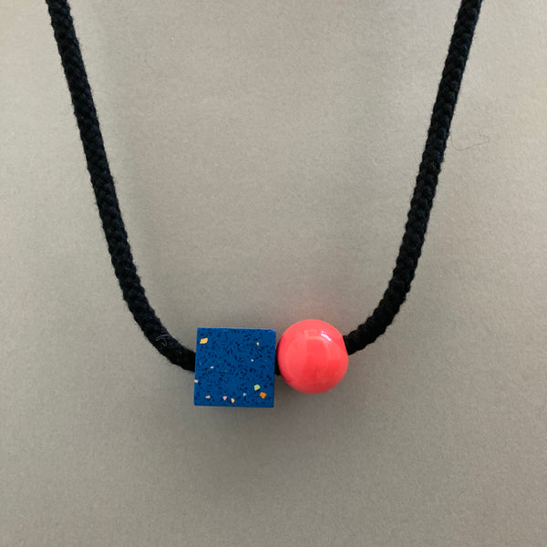 sample bright blue square necklace