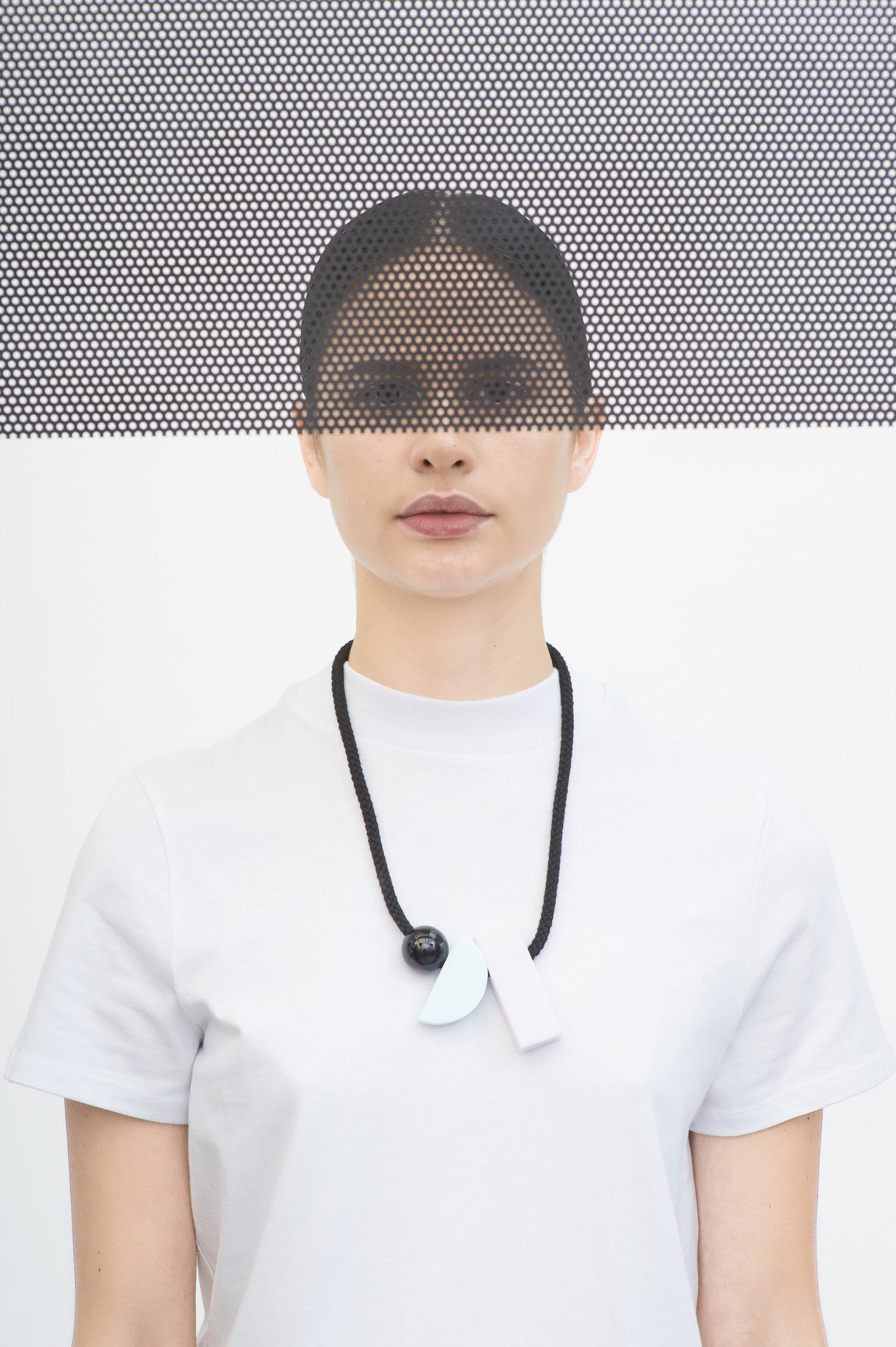Image of model wearing Dora necklace by One We Made Earlier. Geometric contemporary necklace.